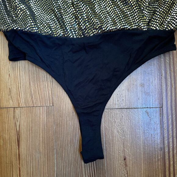 Dee Elly gold sequin plunge neckline tank bodysuit SIZE S - Picture 4 of 5